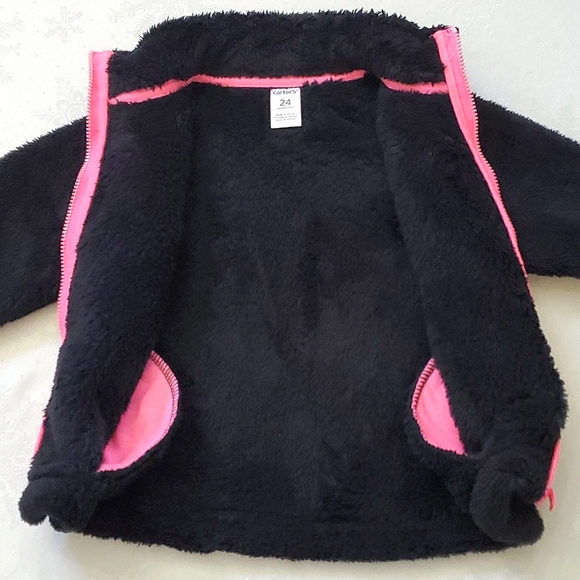 Carter's Black & Pink Soft Fleece Zip Front Jacket with Pockets Baby Girl 24M - Picture 9 of 9